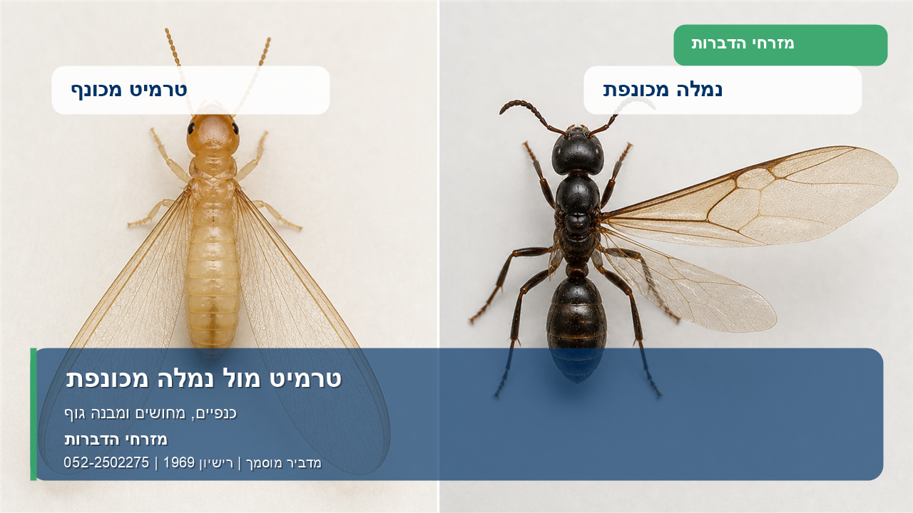 תמונת השוואה: טרמיט מכונף מול נמלה מכונפת